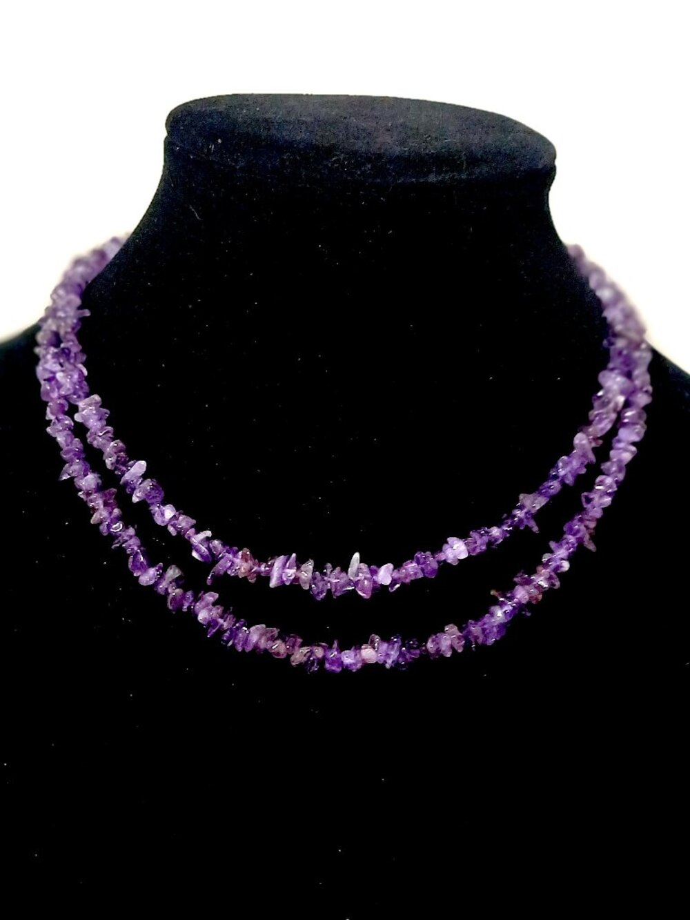 Natural Amethyst Chip Necklace 34" Long Purple Gemstone Crystal Strand Vintage